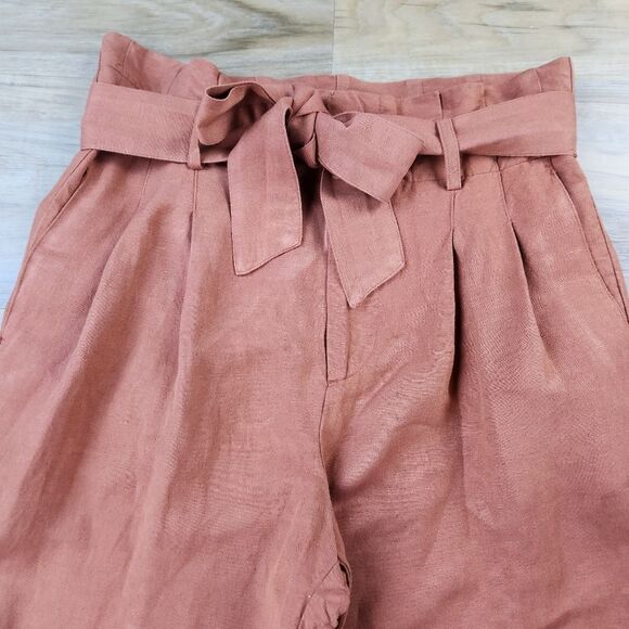 🔸️Madewell Rust Linen Blend Belted Paperbag Pants Size 4 - Picture 5 of 16